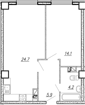 Планировка — The Grand Palace, 2-комн., 49 м²