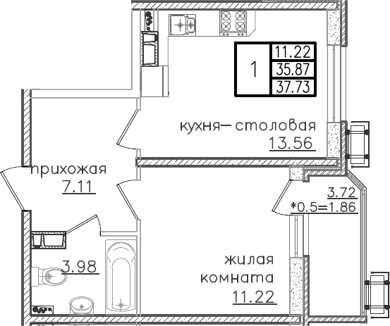 Планировка — URAL, 1-комн., 36 м²