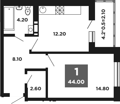 Планировка — NEO-квартал Красная площадь, 1-комн., 42 м²