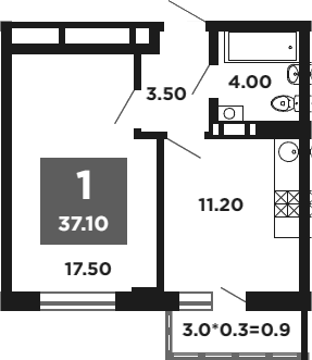 Планировка — NEO-квартал Красная площадь, 1-комн., 36 м²