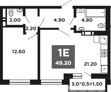 Планировка — NEO-квартал Красная площадь, 2-комн., 48 м²