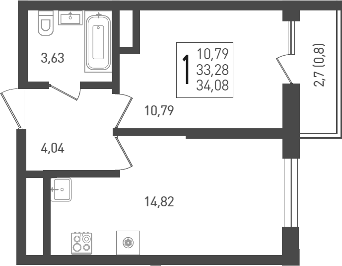 Планировка — Огурцы, 1-комн., 36 м²