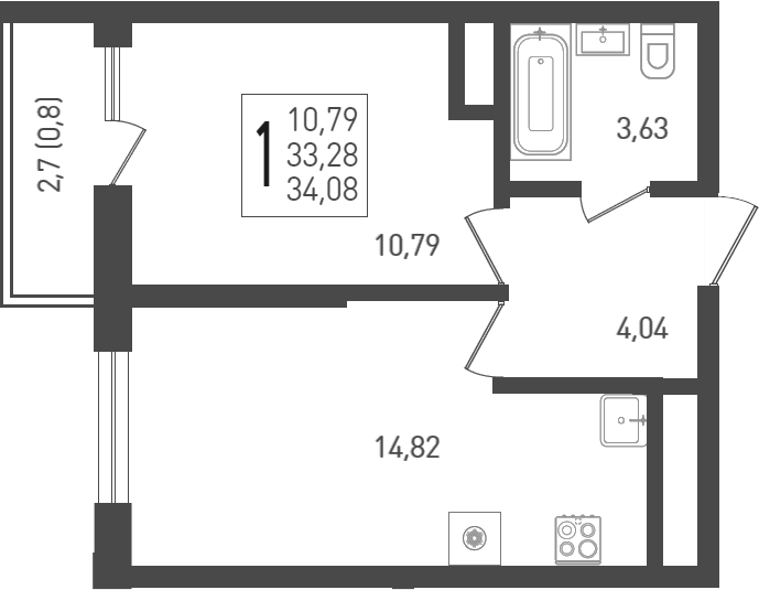 Планировка — Огурцы, 1-комн., 36 м²
