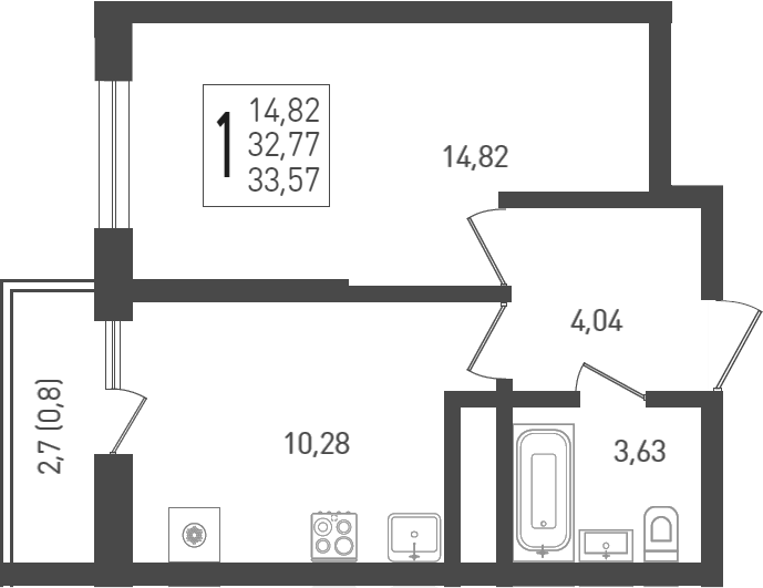 Планировка — Огурцы, 1-комн., 36 м²