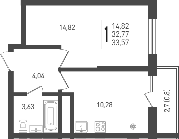 Планировка — Огурцы, 1-комн., 35 м²