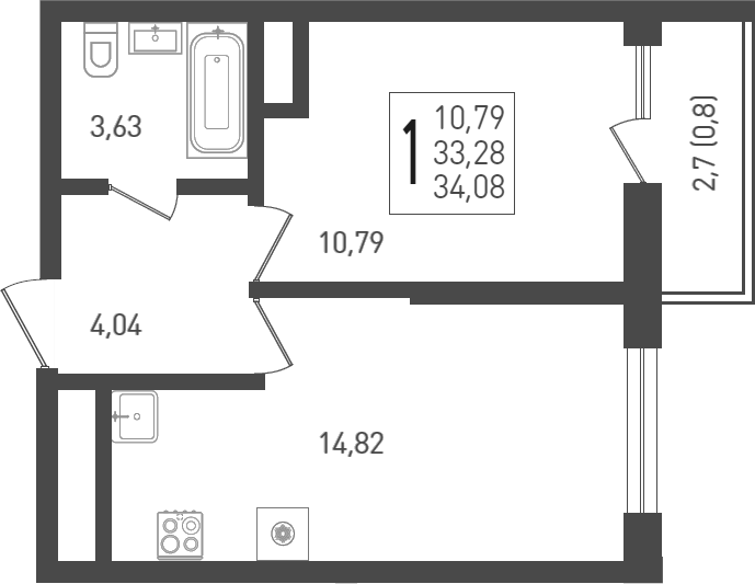 Планировка — Огурцы, 1-комн., 37 м²