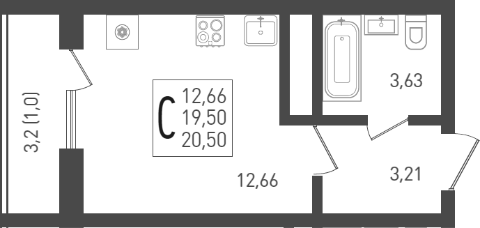 Планировка — Огурцы, Студия, 21 м²