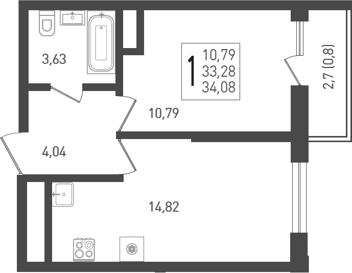 Планировка — Огурцы, 1-комн., 37 м²