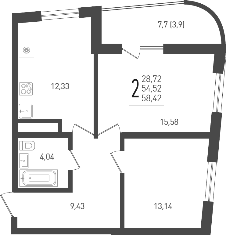 Планировка — Огурцы, 2-комн., 60 м²