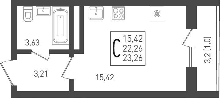 Планировка — Огурцы, Студия, 26 м²