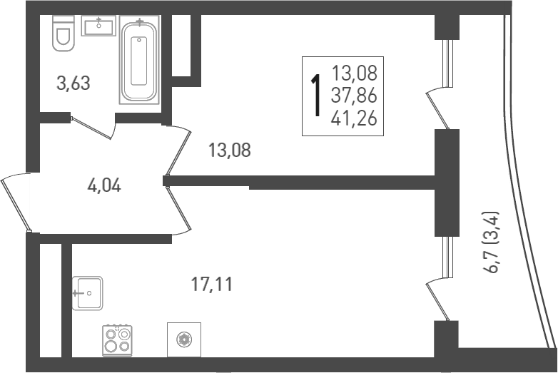 Планировка — Огурцы, 2-комн., 43 м²