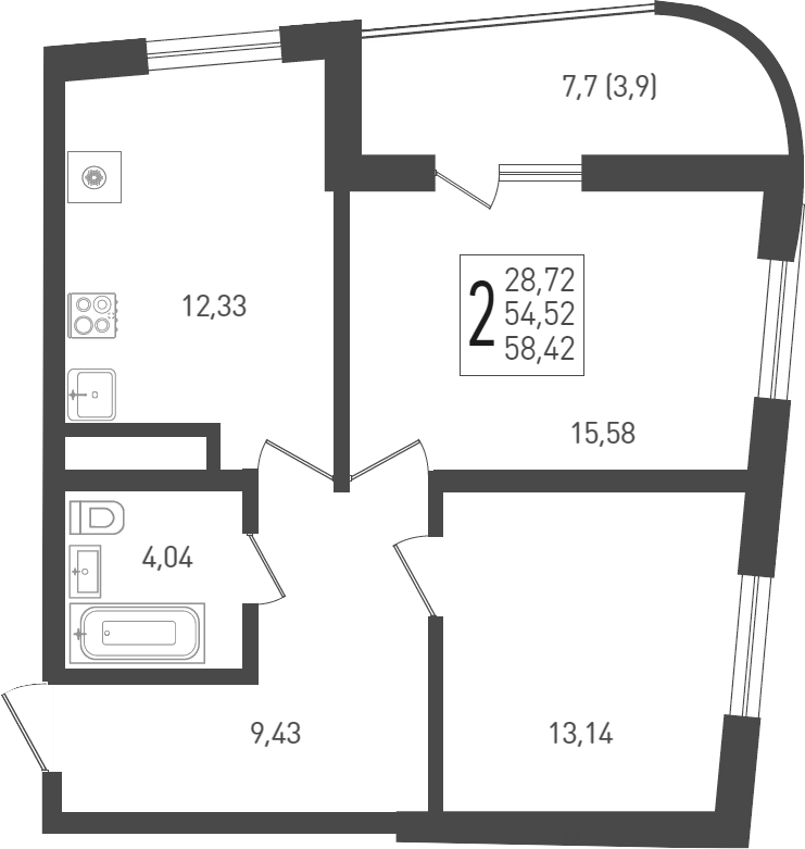 Планировка — Огурцы, 2-комн., 56 м²