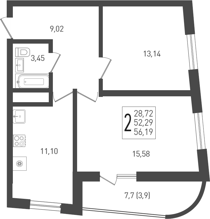 Планировка — Огурцы, 2-комн., 58 м²