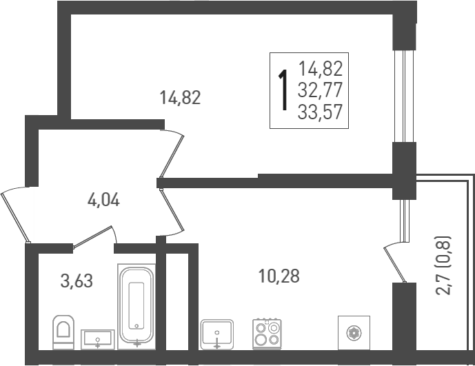 Планировка — Огурцы, 1-комн., 35 м²