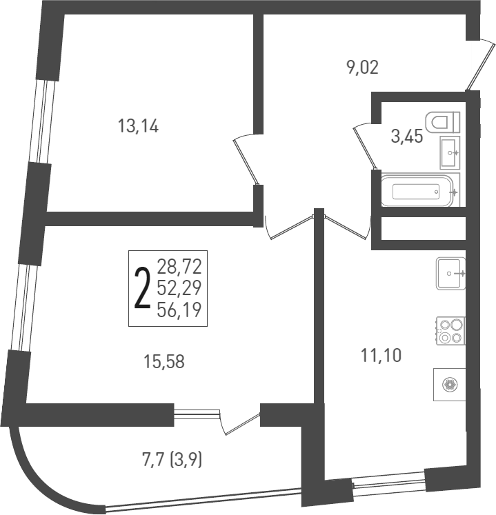 Планировка — Огурцы, 2-комн., 58 м²