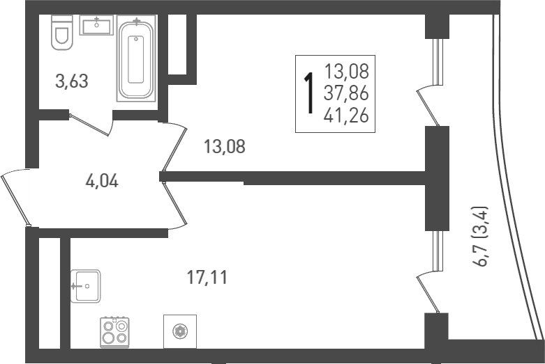 Планировка — Огурцы, 2-комн., 39 м²