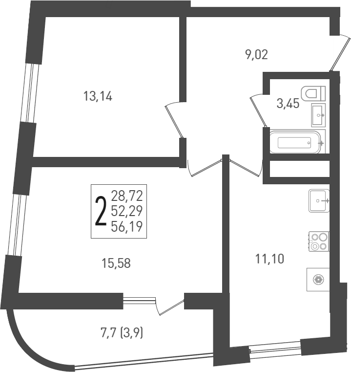 Планировка — Огурцы, 2-комн., 54 м²