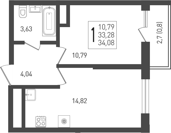 Планировка — Огурцы, 1-комн., 35 м²