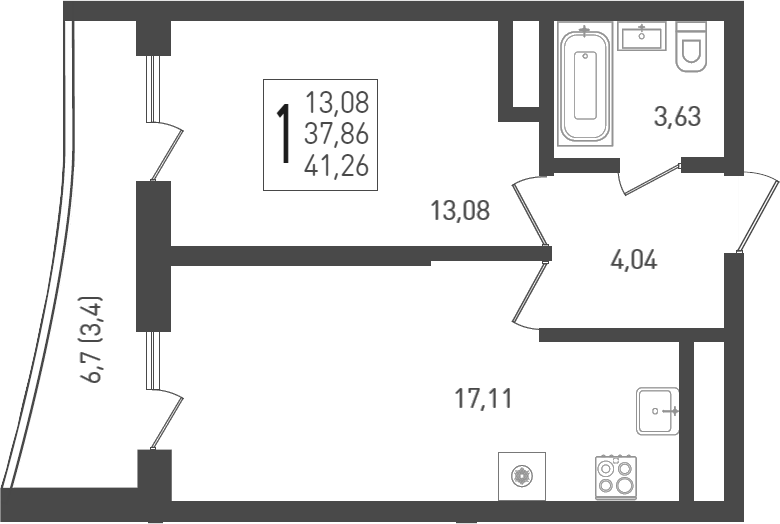 Планировка — Огурцы, 2-комн., 40 м²