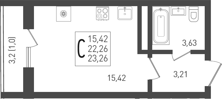 Планировка — Огурцы, Студия, 24 м²