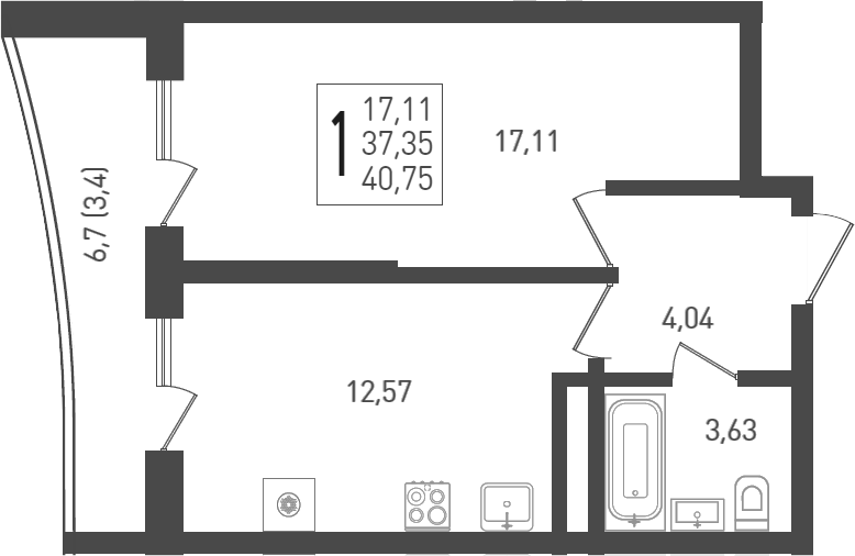 Планировка — Огурцы, 1-комн., 40 м²