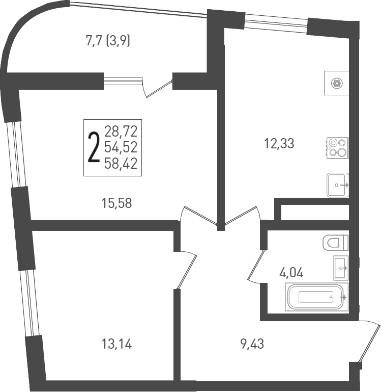 Планировка — Огурцы, 2-комн., 56 м²