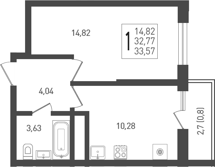 Планировка — Огурцы, 1-комн., 35 м²