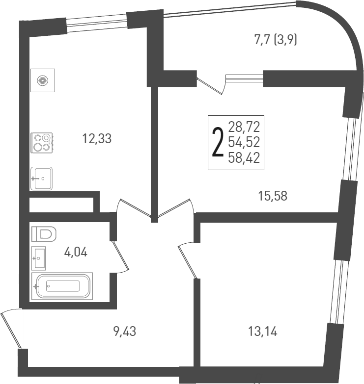 Планировка — Огурцы, 2-комн., 55 м²