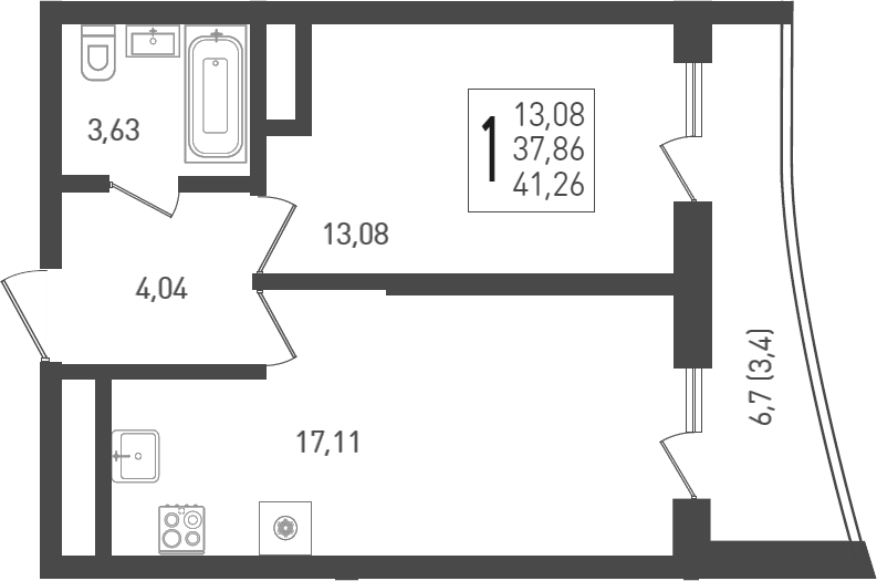 Планировка — Огурцы, 2-комн., 39 м²
