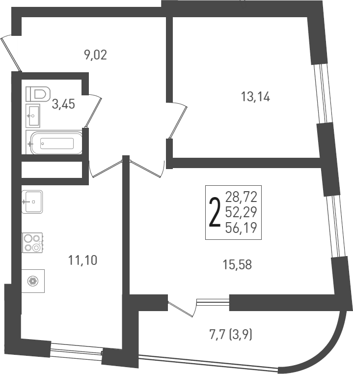 Планировка — Огурцы, 2-комн., 54 м²