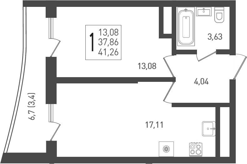 Планировка — Огурцы, 2-комн., 39 м²