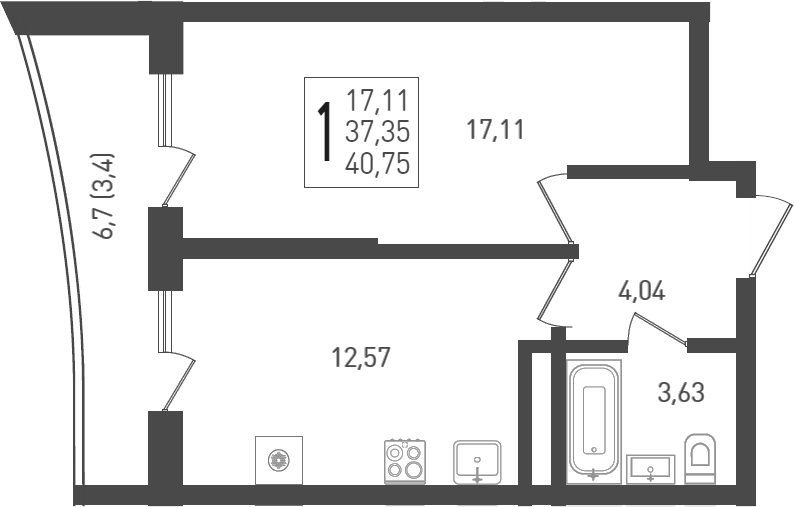 Планировка — Огурцы, 1-комн., 40 м²