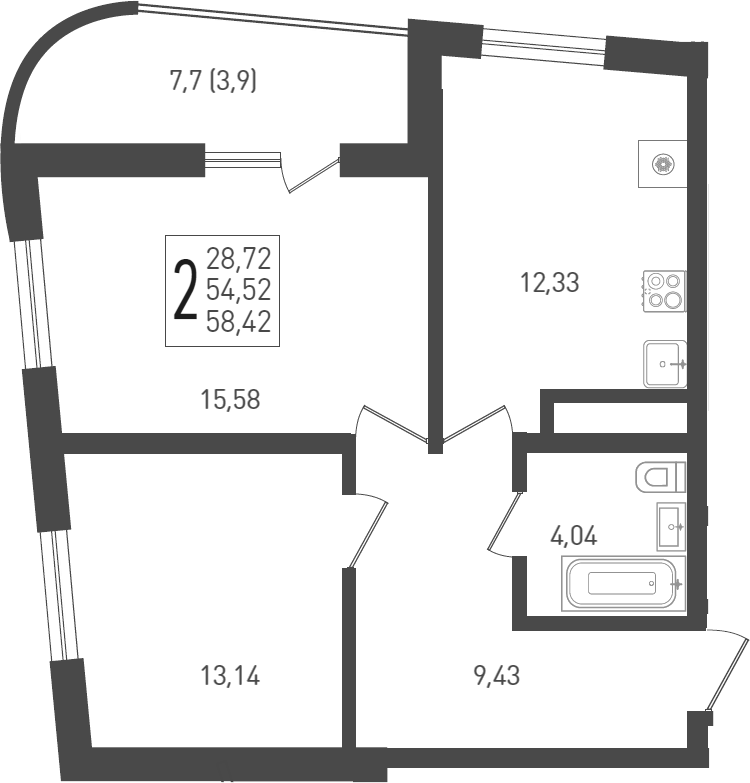 Планировка — Огурцы, 2-комн., 56 м²