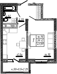Планировка — Родные Просторы, 1-комн., 39 м²