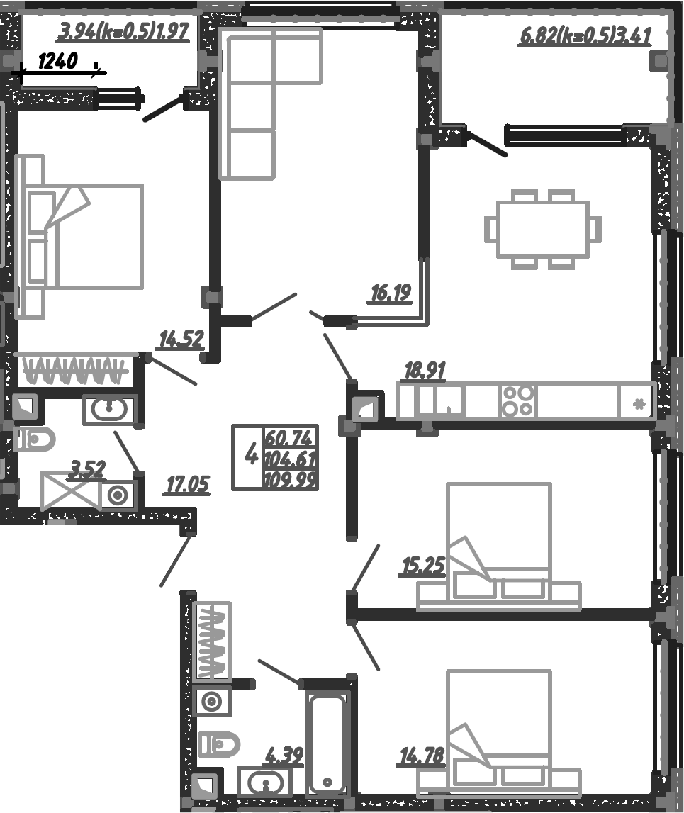 Планировка — Родные Просторы, 5-комн., 103 м²