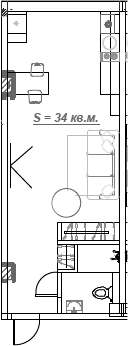 Планировка — Mirror, 1-комн., 35 м²