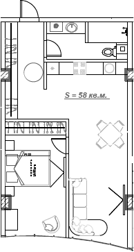 Планировка — Mirror, 1-комн., 59 м²