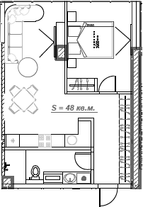 Планировка — Mirror, 1-комн., 50 м²