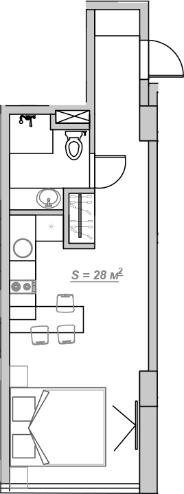 Планировка — Mirror 2, 1-комн., 29 м²