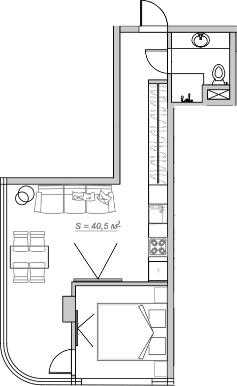Планировка — Mirror 2, 1-комн., 41 м²