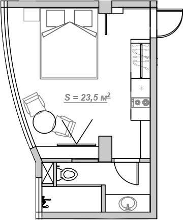 Планировка — Mirror 2, 1-комн., 24 м²