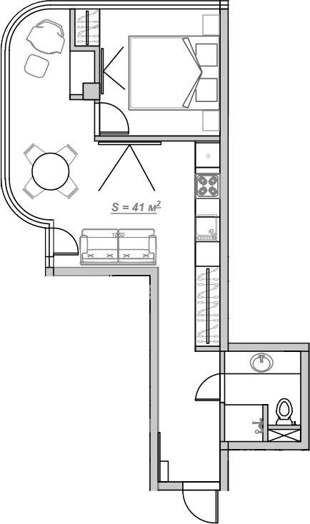 Планировка — Mirror 2, 1-комн., 45 м²