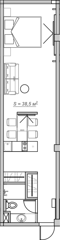 Планировка — Mirror 2, 1-комн., 39 м²