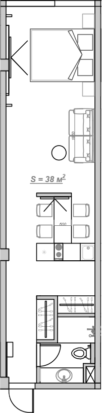 Планировка — Mirror 2, 1-комн., 39 м²