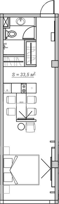 Планировка — Mirror 2, 1-комн., 33 м²