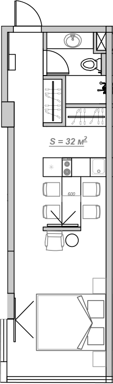 Планировка — Mirror 2, 1-комн., 34 м²