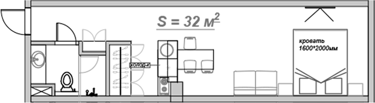 Планировка — Mirror 2, 1-комн., 32 м²