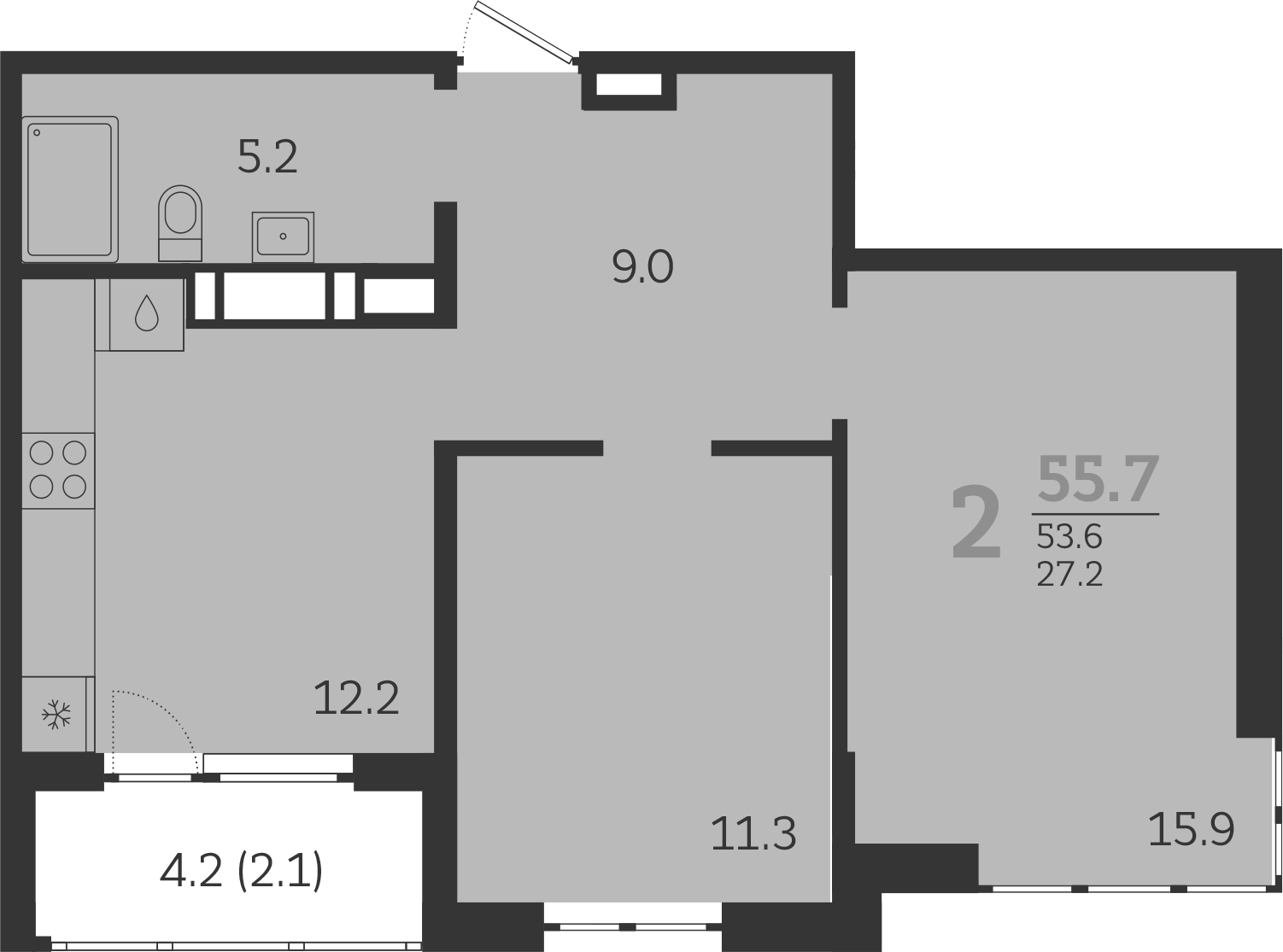 Планировка — Все Свои VIP, 2-комн., 54 м²