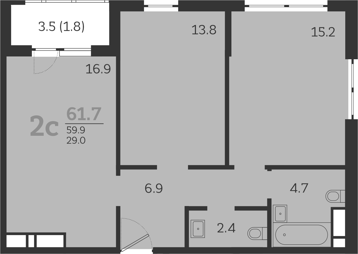 Планировка — Все Свои VIP, 3-комн., 60 м²