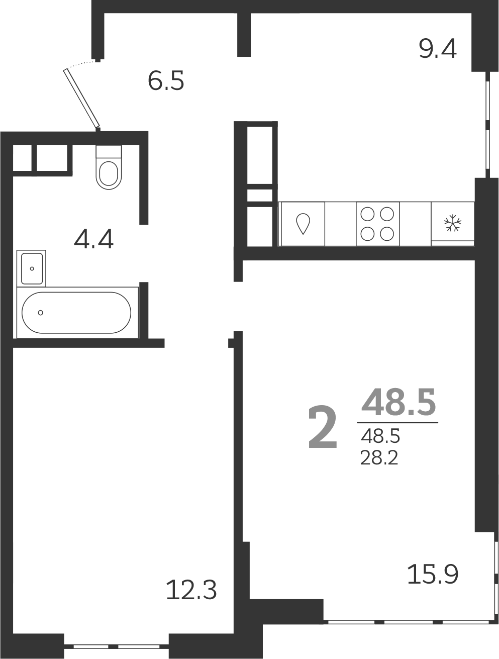 Планировка — Все Свои VIP, 2-комн., 49 м²